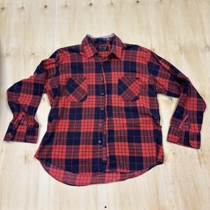 Vintage Hadway Flannel Shirt Mens Large Red Plaid Long Sleeve Button Up Distress